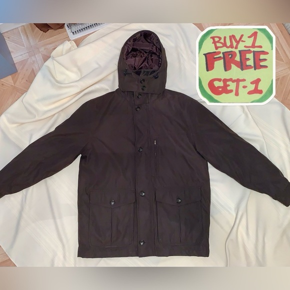 Men's LONDON FOG Dark Brown Two-Layer Jacket with Hood size Large - Picture 1 of 8